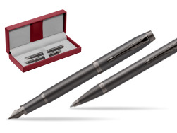 Parker Stylo-plume + Stylo-bille IM PROFESSIONALS MONOCHROME BRONZE in the red leather box