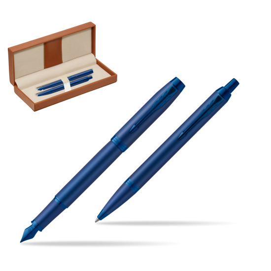 Parker Penna Stilografica + Penna Pen IM PROFESSIONALS MONOCHROME BLUE  in classic box brown