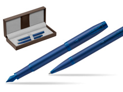 Parker set Fountain Pen + Ballpoint Pen IM PROFESSIONALS MONOCHROME BLUE in the brown leather box