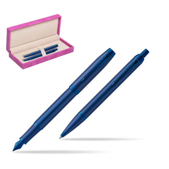 Parker Penna Stilografica + Penna Pen IM PROFESSIONALS MONOCHROME BLUE in suede box fuchsia