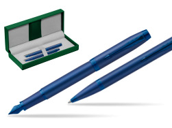 Parker set Fountain Pen + Ballpoint Pen IM PROFESSIONALS MONOCHROME BLUE in the green leather box