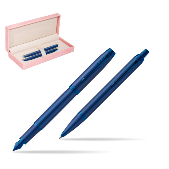 Parker Penna Stilografica + Penna Pen IM PROFESSIONALS MONOCHROME BLUE in suede box pink