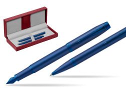 Parker set Fountain Pen + Ballpoint Pen IM PROFESSIONALS MONOCHROME BLUE in the red leather box