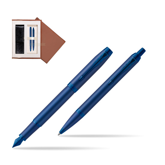 Parker Penna Stilografica + Penna Pen IM PROFESSIONALS MONOCHROME BLUE in suede box brown