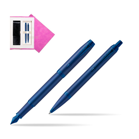 Parker Penna Stilografica + Penna Pen IM PROFESSIONALS MONOCHROME BLUE in suede box fuchsia
