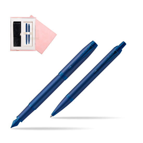 Parker Penna Stilografica + Penna Pen IM PROFESSIONALS MONOCHROME BLUE in suede box pink