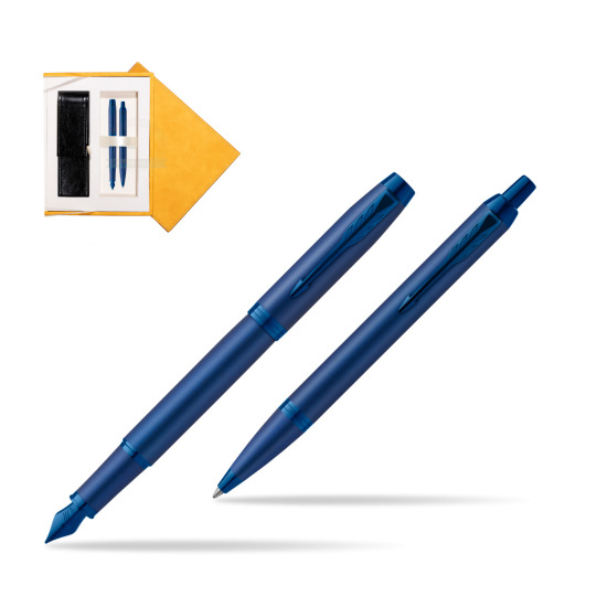 Parker Penna Stilografica + Penna Pen IM PROFESSIONALS MONOCHROME BLUE in suede box yellow