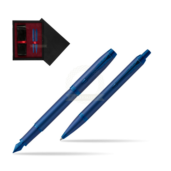 Parker Penna Stilografica + Penna Pen IM PROFESSIONALS MONOCHROME BLUE in double wooden box Black Double Maroon