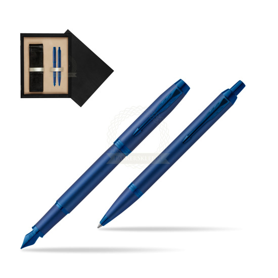 Parker Penna Stilografica + Penna Pen IM PROFESSIONALS MONOCHROME BLUE in double wooden box Black Double Ecru