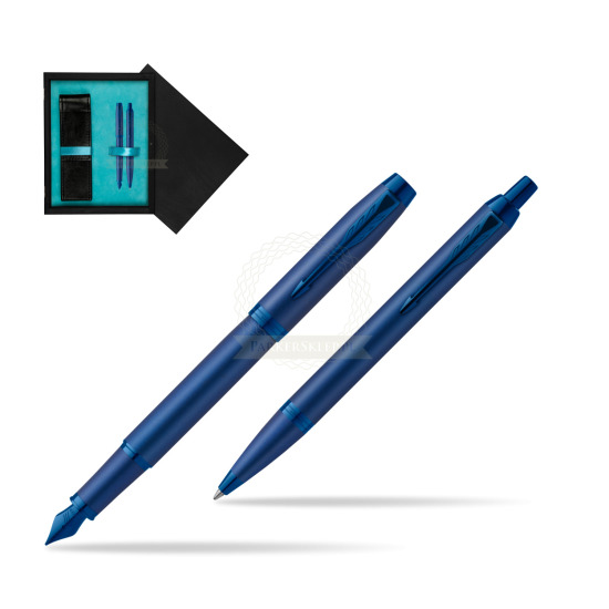 Parker Penna Stilografica + Penna Pen IM PROFESSIONALS MONOCHROME BLUE in double wooden box Black Double Turquoise