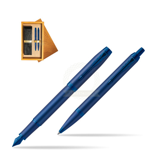 Parker Penna Stilografica + Penna Pen IM PROFESSIONALS MONOCHROME BLUE in double wooden box Honey Double Ecru