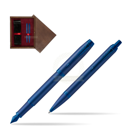 Parker Penna Stilografica + Penna Pen IM PROFESSIONALS MONOCHROME BLUE in double wooden box Wenge Double Maroon