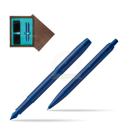 Parker Penna Stilografica + Penna Pen IM PROFESSIONALS MONOCHROME BLUE in double wooden box Wenge Double Turquoise 