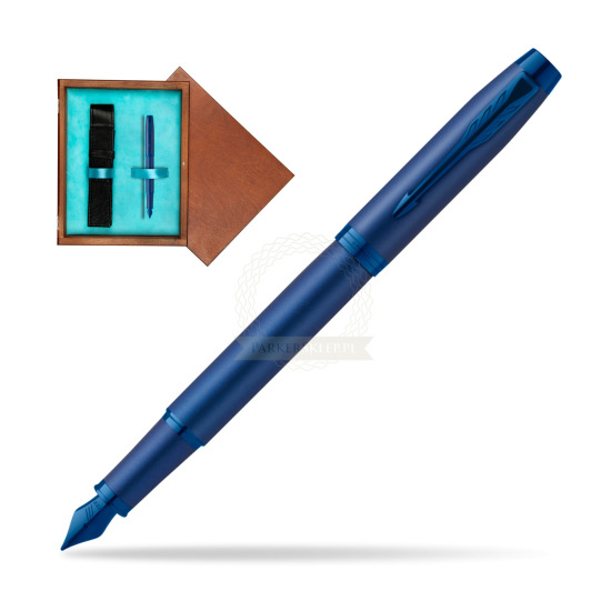 Parker IM PROFESSIONALS MONOCHROME BLUE Penna Stilografica in single wooden box Mahogany Single Turquoise 
