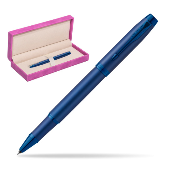 Parker IM PROFESSIONALS MONOCHROME BLUE Rollerball Pen in suede box fuchsia