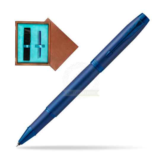 Parker IM PROFESSIONALS MONOCHROME BLUE Rollerball Pen in single wooden box Mahogany Single Turquoise 