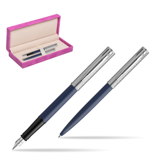 Waterman Fountain Pen + Ballpoint Pen Allure Deluxe Blue in suede box fuchsia