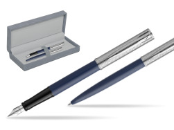 Waterman Fountain Pen + Ballpoint Pen Allure Deluxe Blue in suede box grey