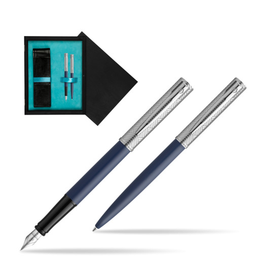 Waterman Fountain Pen + Ballpoint Pen Allure Deluxe Blue in double wooden box Black Double Turquoise