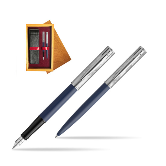 Waterman Fountain Pen + Ballpoint Pen Allure Deluxe Blue in double wooden box Honey Double Maroon