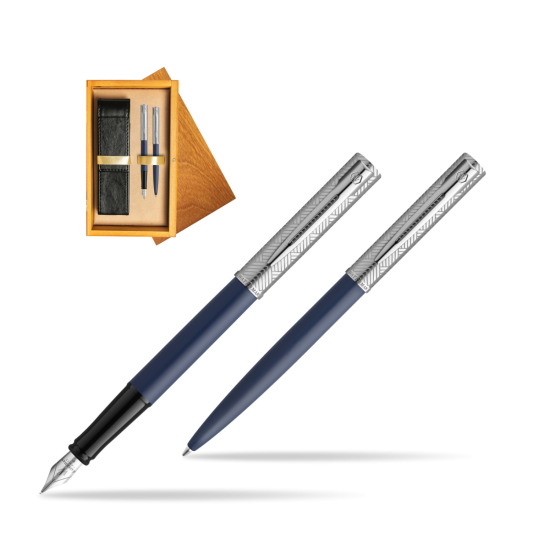 Waterman Fountain Pen + Ballpoint Pen Allure Deluxe Blue in double wooden box Honey Double Ecru