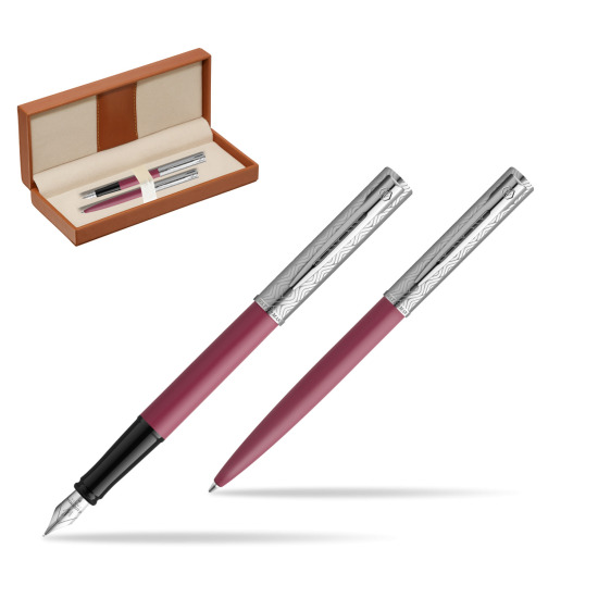 Waterman Penna Stilografica + Penna a Sfera Allure Deluxe Pink  in classic box brown