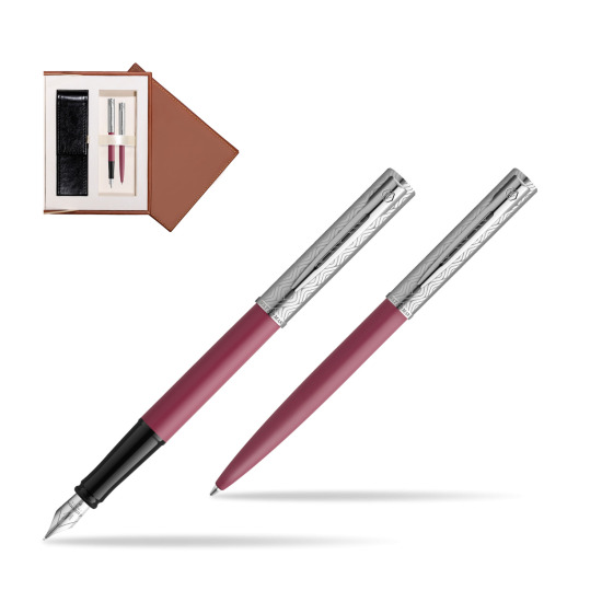 Waterman Penna Stilografica + Penna a Sfera Allure Deluxe Pink in suede box brown