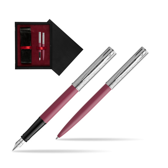 Waterman Penna Stilografica + Penna a Sfera Allure Deluxe Pink in double wooden box Black Double Maroon
