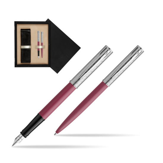 Waterman Penna Stilografica + Penna a Sfera Allure Deluxe Pink in double wooden box Black Double Ecru