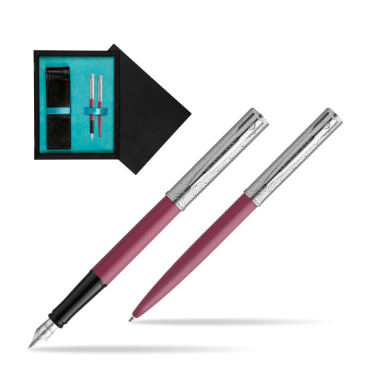 Waterman Penna Stilografica + Penna a Sfera Allure Deluxe Pink in double wooden box Black Double Turquoise