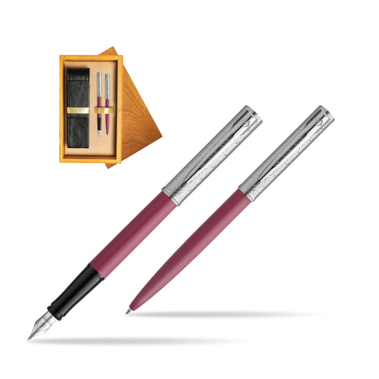 Waterman Penna Stilografica + Penna a Sfera Allure Deluxe Pink in double wooden box Honey Double Ecru