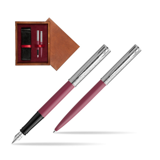 Waterman Penna Stilografica + Penna a Sfera Allure Deluxe Pink in double wooden box Mahogany Double Maroon