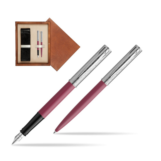Waterman Penna Stilografica + Penna a Sfera Allure Deluxe Pink in double wooden box Mahogany Double Ecru