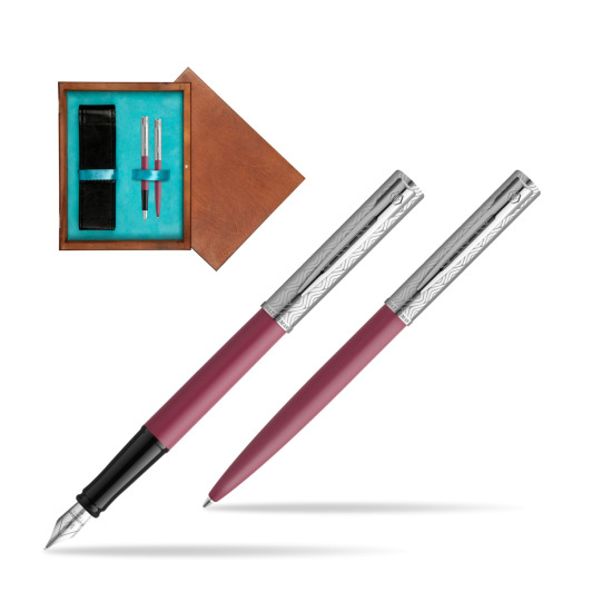 Waterman Penna Stilografica + Penna a Sfera Allure Deluxe Pink in double wooden box Mahogany Double Turquoise 