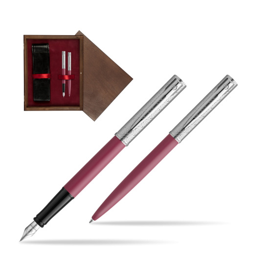 Waterman Penna Stilografica + Penna a Sfera Allure Deluxe Pink in double wooden box Wenge Double Maroon