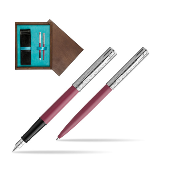 Waterman Penna Stilografica + Penna a Sfera Allure Deluxe Pink in double wooden box Wenge Double Turquoise 
