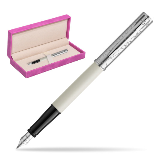 Waterman Allure Deluxe White Penna Stilografica in suede box fuchsia