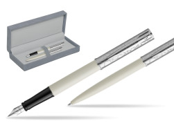 Waterman Penna Stilografica + Penna a Sfera Allure Deluxe White in suede box grey