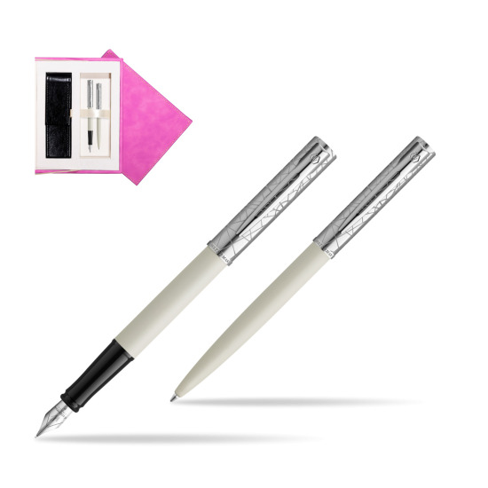 Waterman Penna Stilografica + Penna a Sfera Allure Deluxe White in suede box fuchsia
