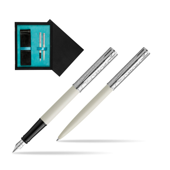Waterman Penna Stilografica + Penna a Sfera Allure Deluxe White in double wooden box Black Double Turquoise
