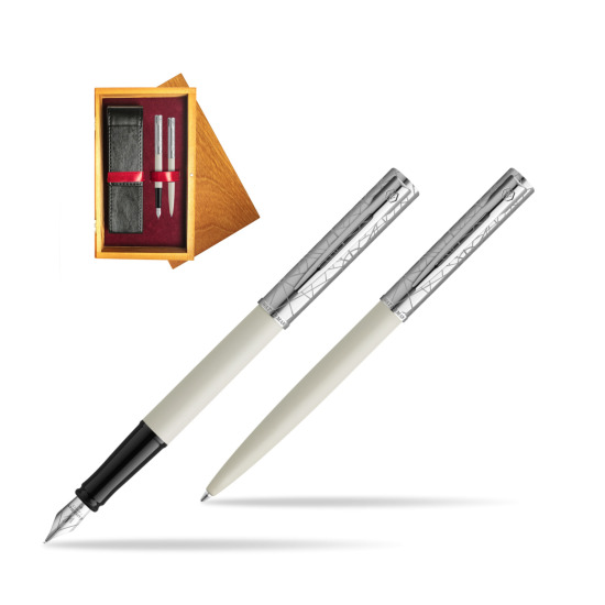 Waterman Penna Stilografica + Penna a Sfera Allure Deluxe White in double wooden box Honey Double Maroon