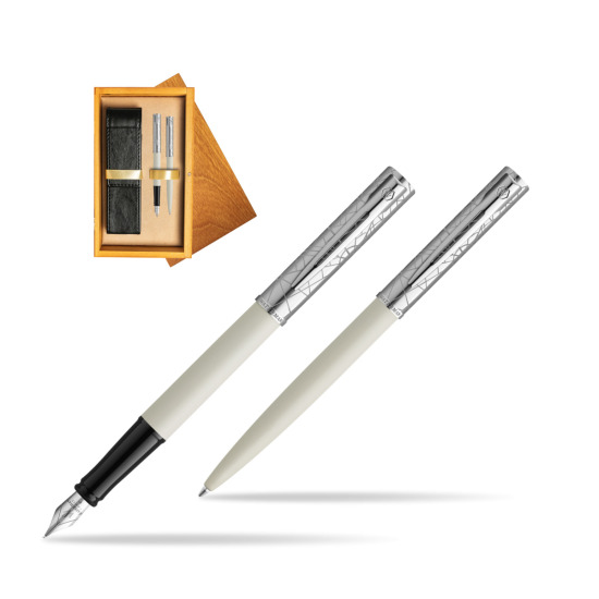 Waterman Penna Stilografica + Penna a Sfera Allure Deluxe White in double wooden box Honey Double Ecru