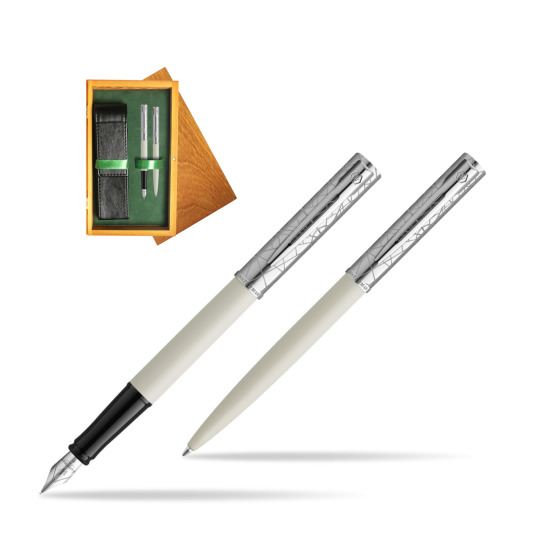 Waterman Penna Stilografica + Penna a Sfera Allure Deluxe White in double wooden box Honey Green