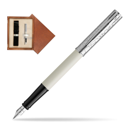 Waterman Allure Deluxe White Penna Stilografica in single wooden box Mahogany Single Ecru