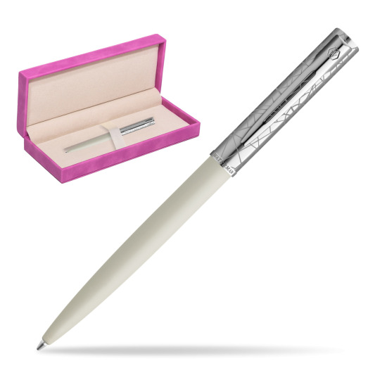 Waterman Allure Deluxe White Penna a Sfera in suede box fuchsia