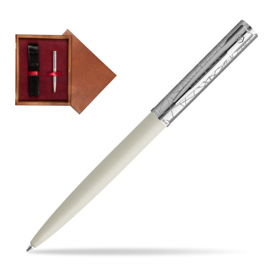 Waterman Allure Deluxe White Penna a Sfera in single wooden box Mahogany Single Maroon