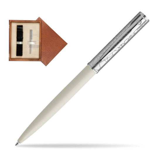 Waterman Allure Deluxe White Penna a Sfera in single wooden box Mahogany Single Ecru