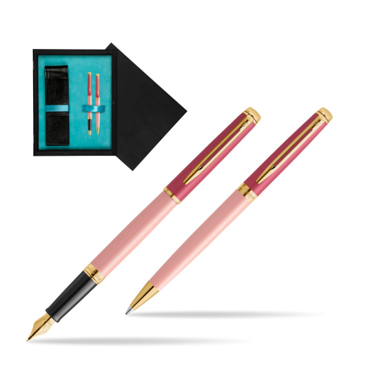 Waterman Penna Stilografica + Penna a Sfera HÉMISPHÈRE COLOR-BLOCK PINK GT in double wooden box Black Double Turquoise