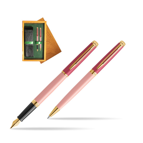 Waterman Penna Stilografica + Penna a Sfera HÉMISPHÈRE COLOR-BLOCK PINK GT in double wooden box Honey Green