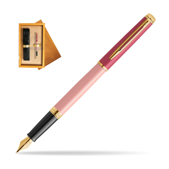 Waterman HÉMISPHÈRE COLOR-BLOCK PINK GT Penna Stilografica in single wooden box Honey Single Ecru